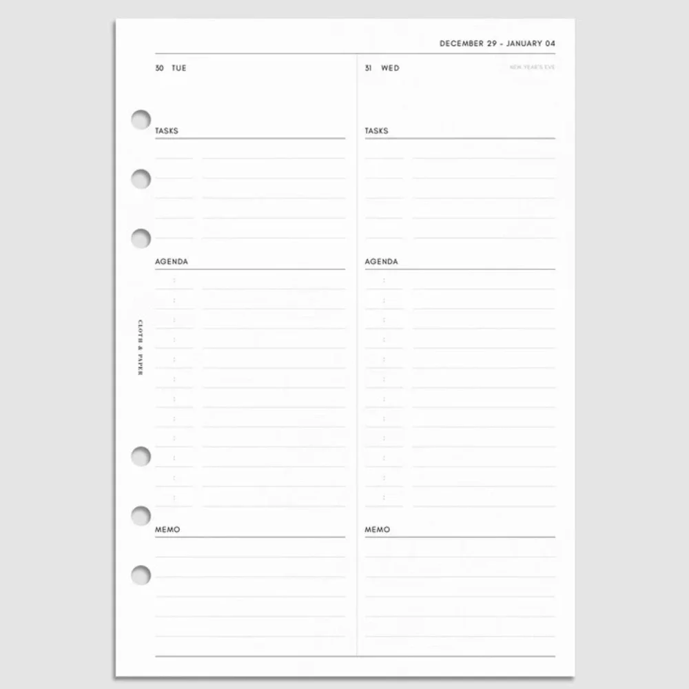 Cloth & Paper 2026 A5 Daily Inserts + Desk Calendar